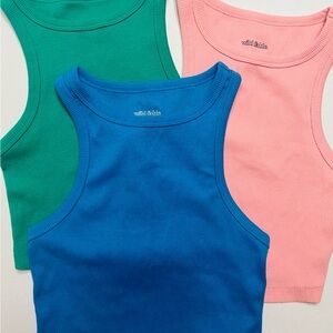 wild fable Women’s Ribbed Tank Trio - Blue, Green, Pink